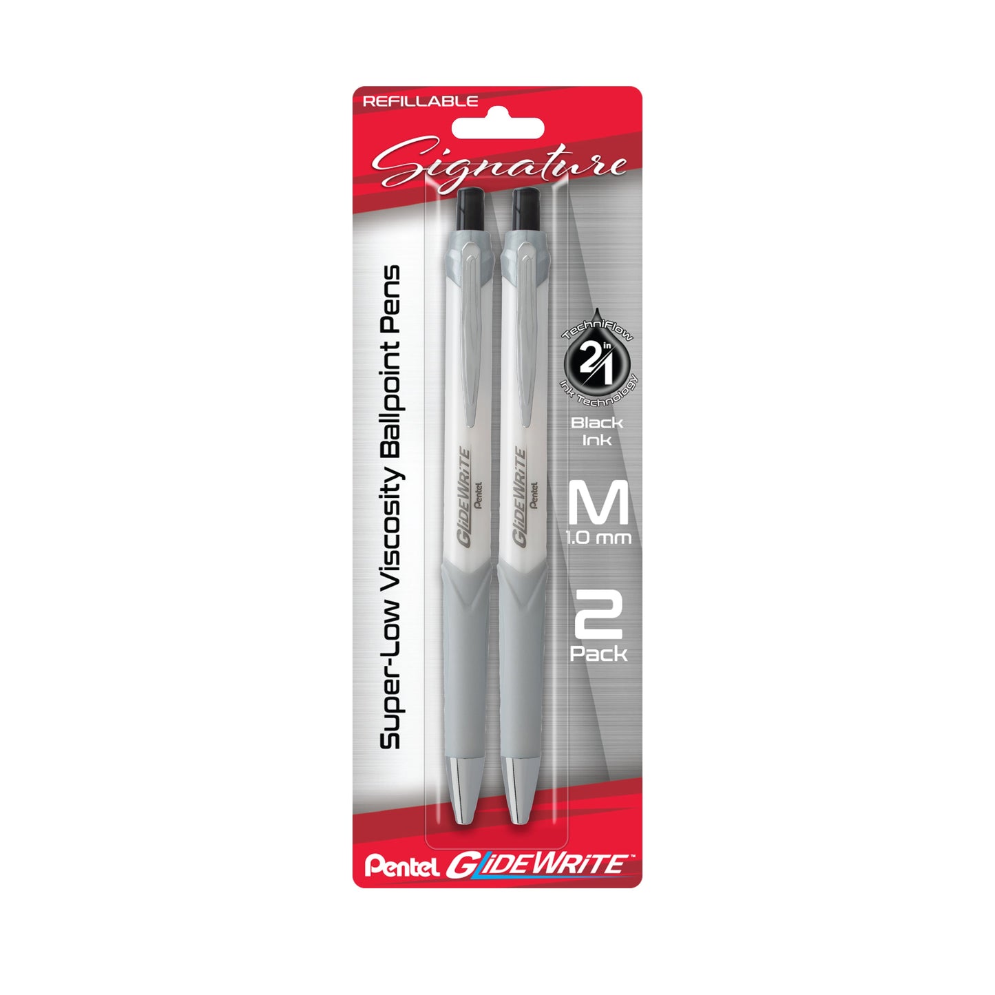 GlideWrite Signature Ballpoint Pen, (1.0mm) medium, white barrel,  Black Ink, 2-pk (BX930WBP2A)