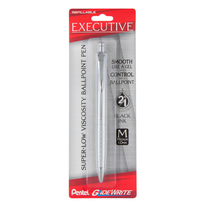 GlideWrite Executive Ballpoint Pen, (1.0mm) medium, silver metal barrel,  Black Ink, 1-pk (BX970ZBP)