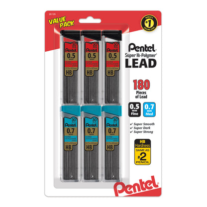 Super Hi-Polymer Lead Refill (0.5/0.7mm) Fine/Medium, HB, 30 pcs/Tube 6-Pk (C257BPHB6)