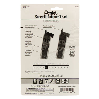Super Hi-Polymer Lead Refill (0.5/0.7mm) Fine/Medium, HB, 30 pcs/Tube 6-Pk (C257BPHB6)