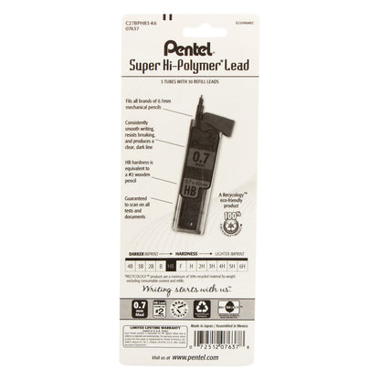 Super Hi-Polymer Lead Refill (0.7mm) Medium, HB, 30 pcs/Tube 3-Pk (C27BPHB3-K6)