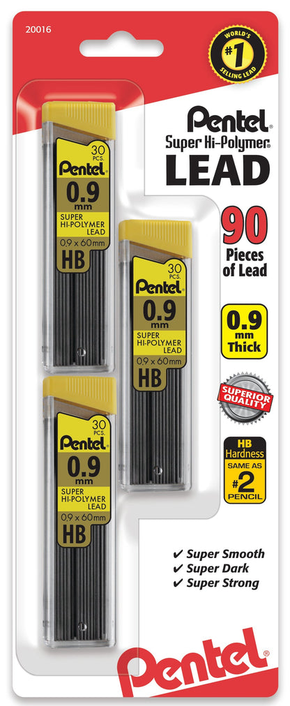 Super Hi-Polymer Lead Refill (0.9mm) Thick, HB, 30 pcs/Tube 3-Pk (C29BPHB3)
