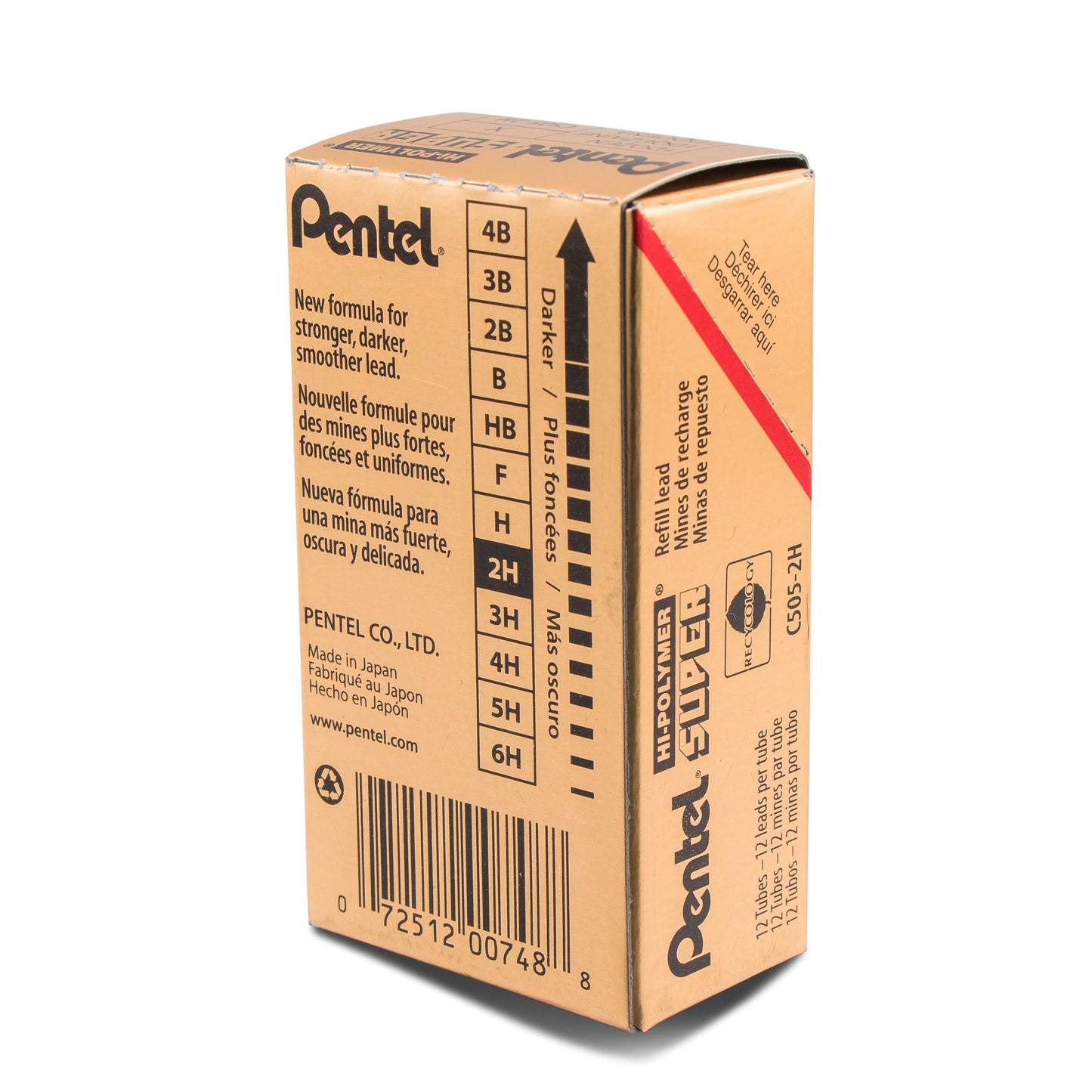 Super Hi-Polymer Lead Refill (0.5mm) Fine, 2H, 12 pcs/Tube (C505-2H)