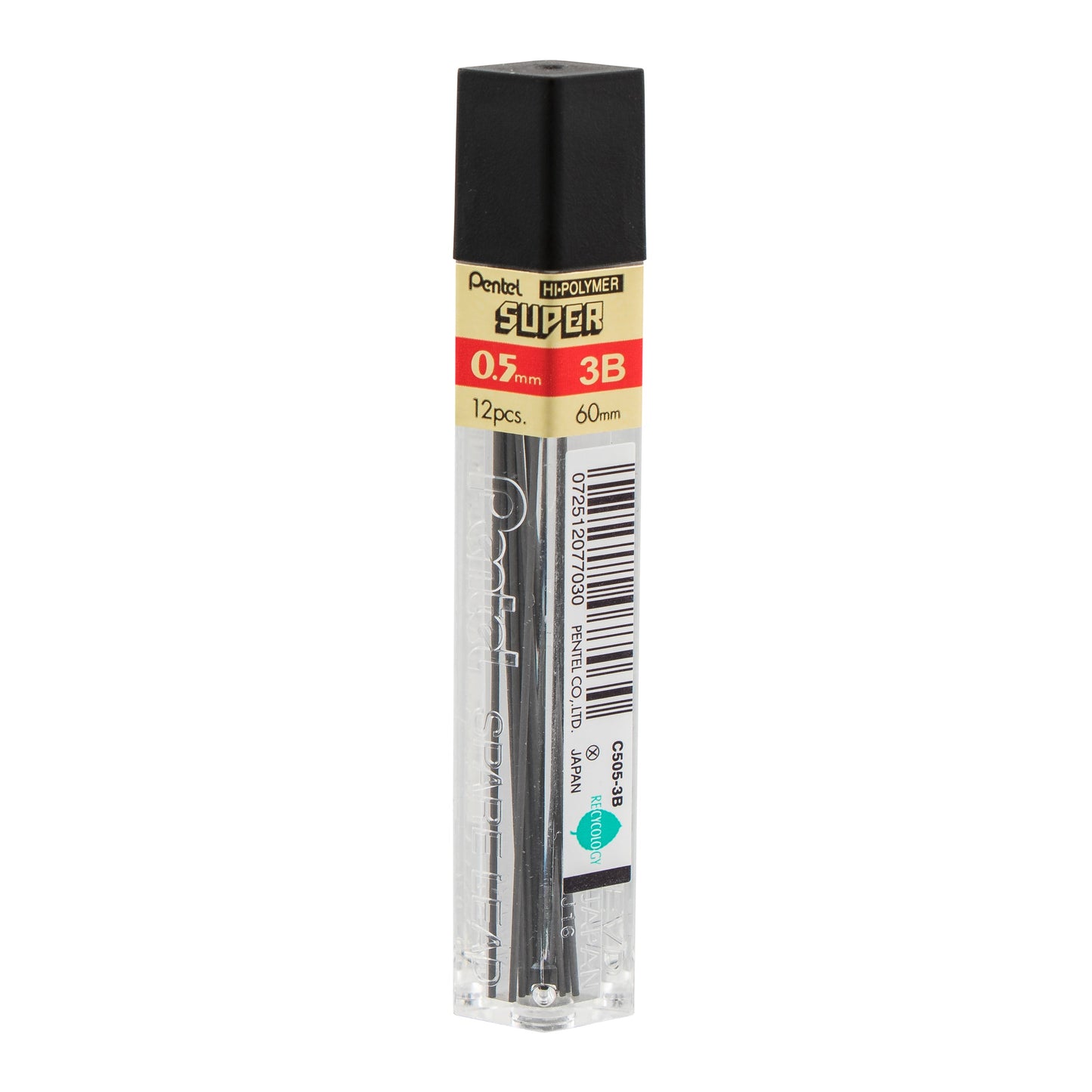 Super Hi-Polymer Lead Refill (0.5mm) Fine, 3B, 12 pcs/Tube (C505-3B)