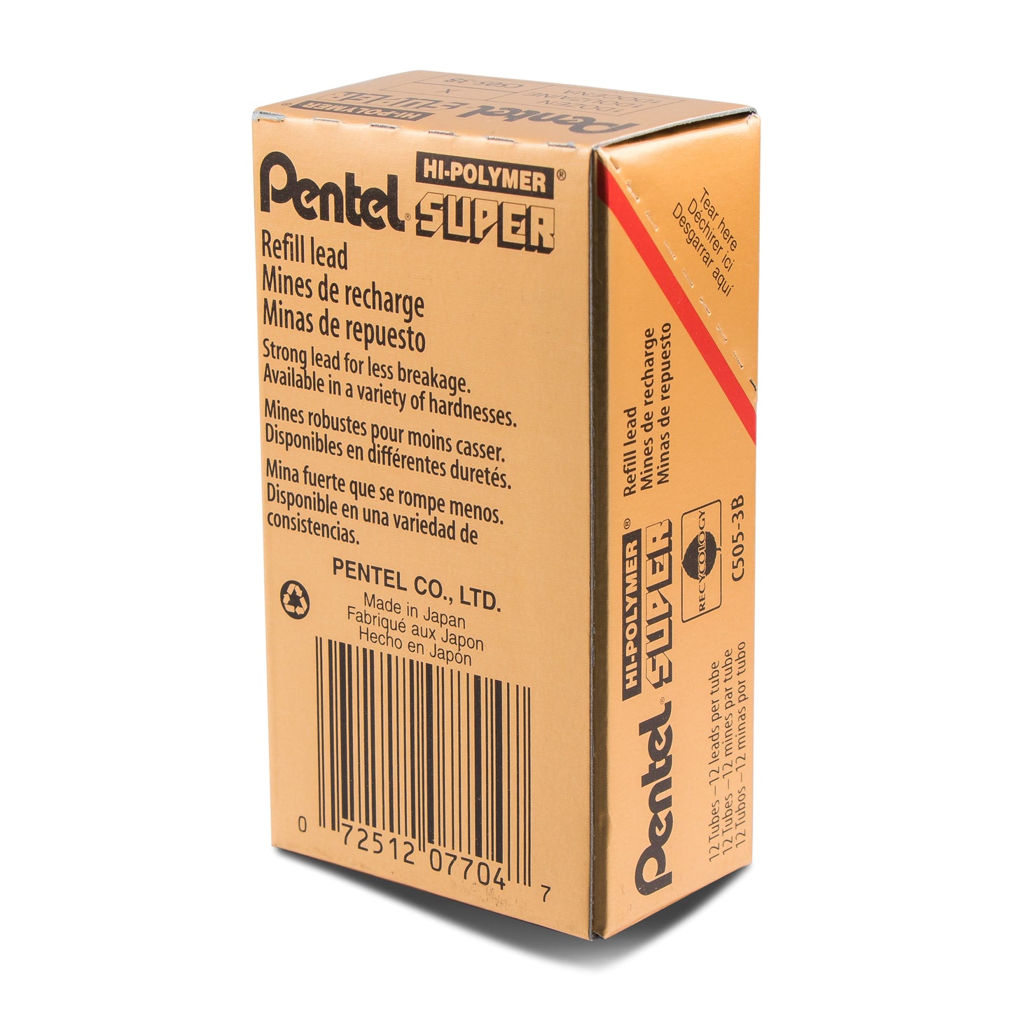 Super Hi-Polymer Lead Refill (0.5mm) Fine, 3B, 12 pcs/Tube (C505-3B)