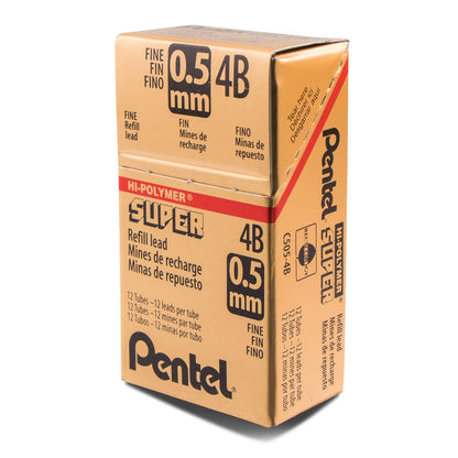 Super Hi-Polymer Lead Refill (0.5mm) Fine, 4B, 12 pcs/Tube (C505-4B)