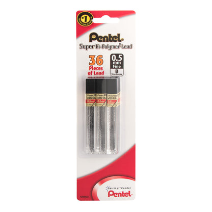 Super Hi-Polymer Lead Refill (0.5mm) Fine, B, 12 pcs/Tube 3-Pk (C505BP3B-K6)
