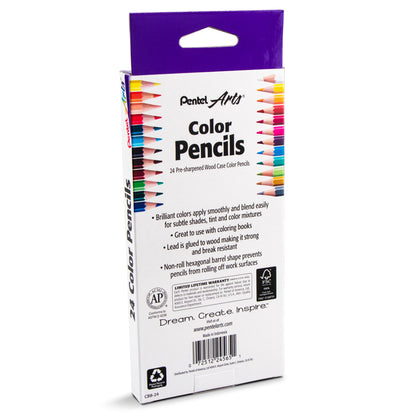 Pentel Arts Color Pencils - Assorted Colors, 24-Pk (CB8-24)