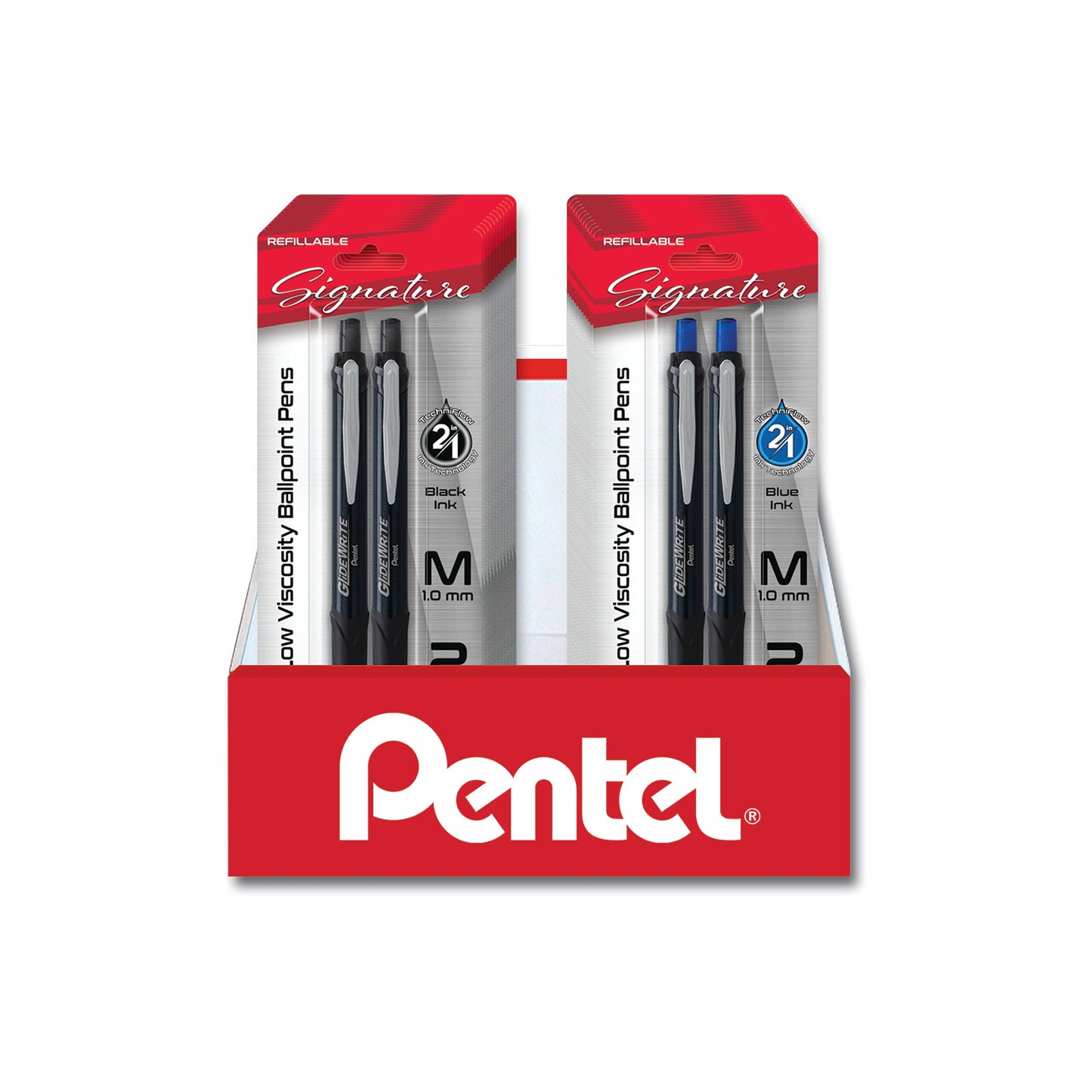 GlideWrite Signature Ballpoint Pen, (1.0mm) medium, black barrel,  Black/Blue Ink, 2-pk Blister Pack Counter Display - 24 Pieces (CD2BX930ABP2AC)