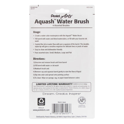 Pentel Arts Aquash Water Brush Assorted Tips. 4-Pk Carded (FRHBP4M)