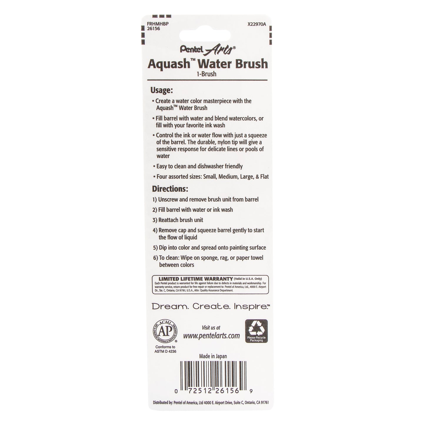 Pentel Arts Aquash Water Brush, Flat Tip,1-Pk Carded (FRHMHBP)