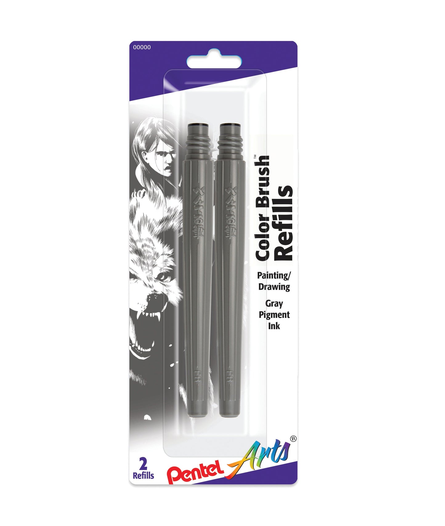Refills for Pentel Arts Color Brush, Gray Pigment Ink, 2-pk (FRP137BP2N)