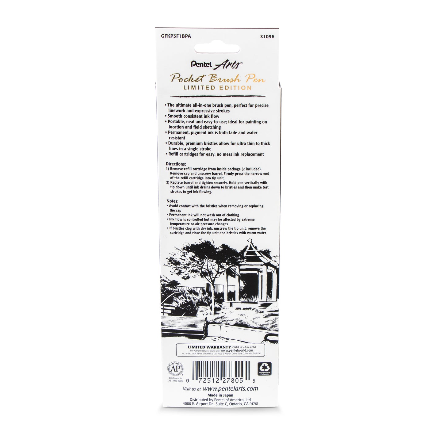 Pentel Arts Limited Edition Pocket Brush, Marble Wrap (GFKP3F1BPA)