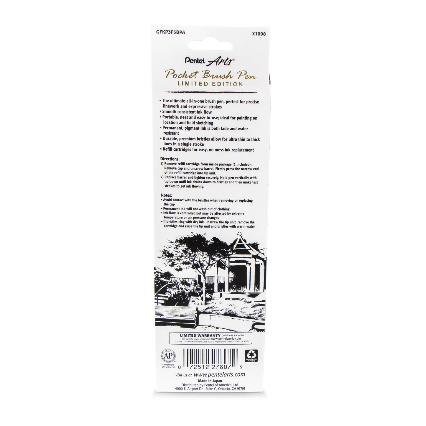 Pentel Arts Limited Edition Pocket Brush, Indigo Wrap (GFKP3F3BPA)
