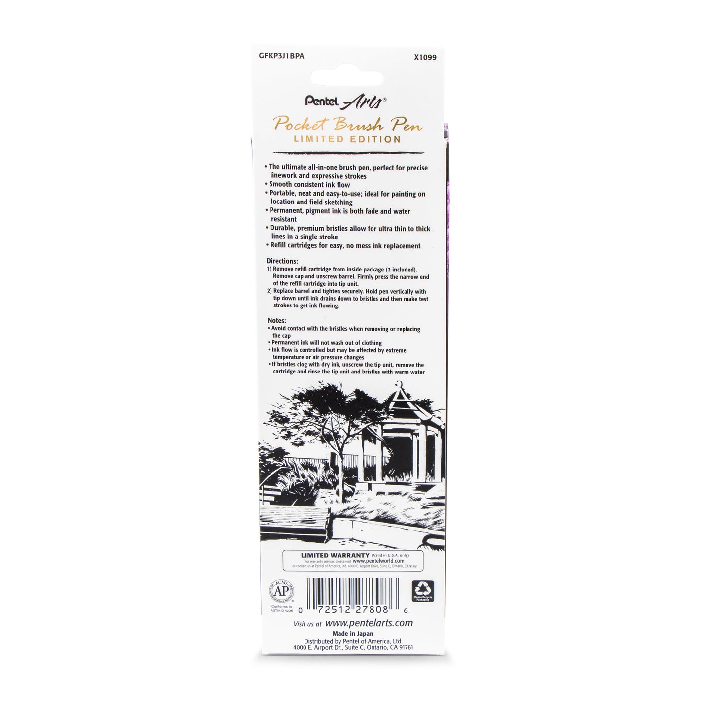 Pentel Arts Limited Edition Pocket Brush, Wisteria Wrap (GFKP3J1BPA)