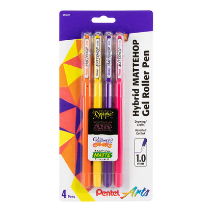Hybrid MATTEHOP Gel Roller, 1.0mm, Matte F/G/P/V Ink, 4-PK (K110VBP4M1)