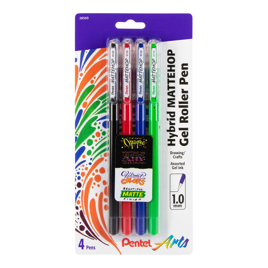 Hybrid MATTEHOP Gel Roller, 1.0mm, Matte A/B/C/D Ink, 4-PK (K110VBP4M)