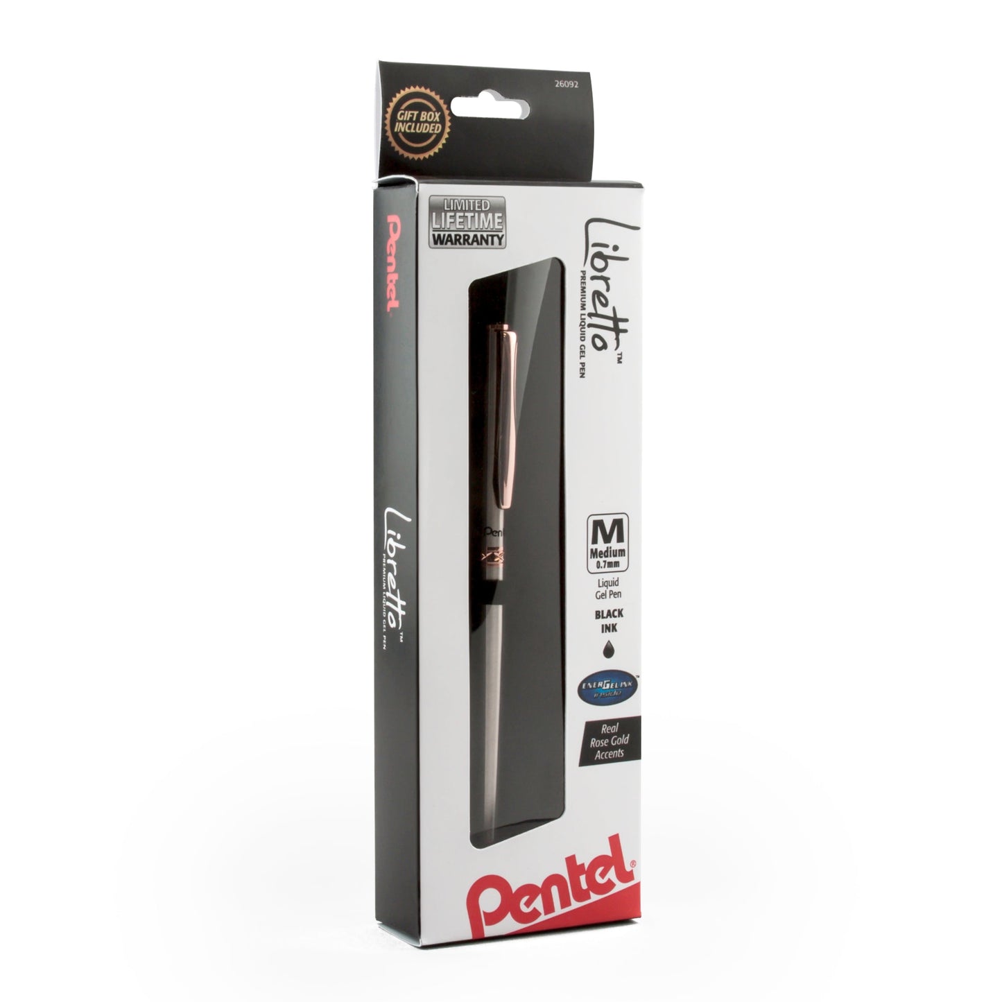 Libretto EnerGel Liquid Gel Pen, (0.7mm) Rose Gold Barrel, Black Ink, 1-Pk Boxed (K600PGBPA)