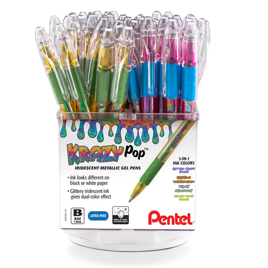 Krazy Pop Iridescent Gel Pen, (1.0mm) Bold line, Assorted Ink, Spinner Display - 48 Pieces (K91-4)