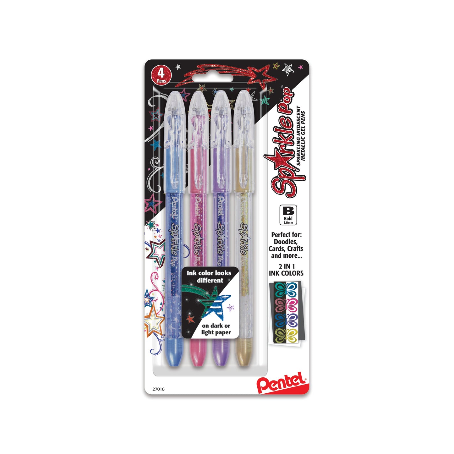 Sparkle Pop Metallic Gel Pen, (1.0mm) Bold Line, Assorted Ink (CPVX), 4-Pk (K91BP4M1)