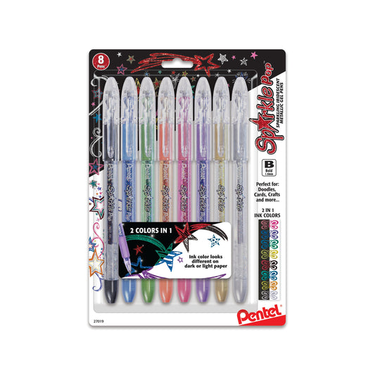 Sparkle Pop Metallic Gel Pen, (1.0mm) Bold Line, Assorted Ink (A/C/D/F/P/V/X/Z), 8-Pk (K91BP8M)