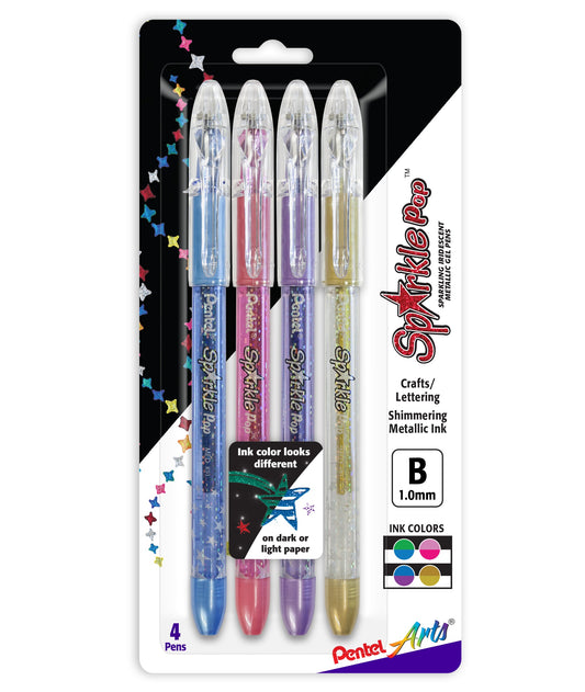 Pentel Arts Sparkle Pop Metallic Gel Pen, (1.0mm) Bold Line, Assorted Ink (CPVX), 4-Pk (K91PABP4M1)
