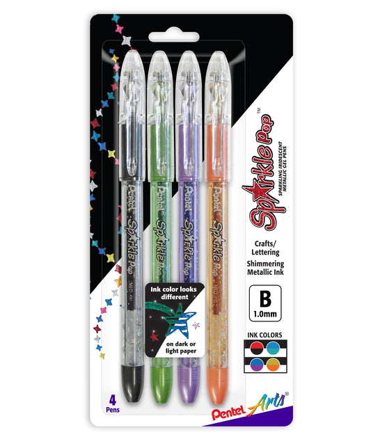 Pentel Arts Sparkle Pop Metallic Gel Pen, (1.0mm) Bold Line, Assorted Ink (ADVF), 4-Pk (K91PABP4M)