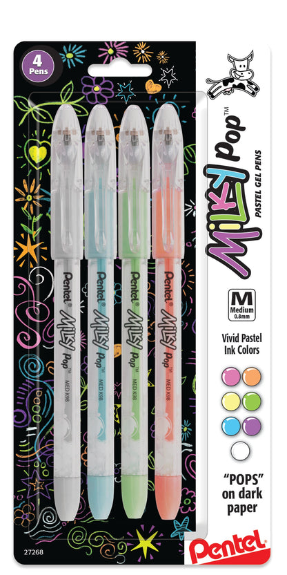 Milky Pop Pastel Gel Pen, (0.8mm) Medium Line, Assorted Ink (SPFW), 4-Pk (K98BP4M)