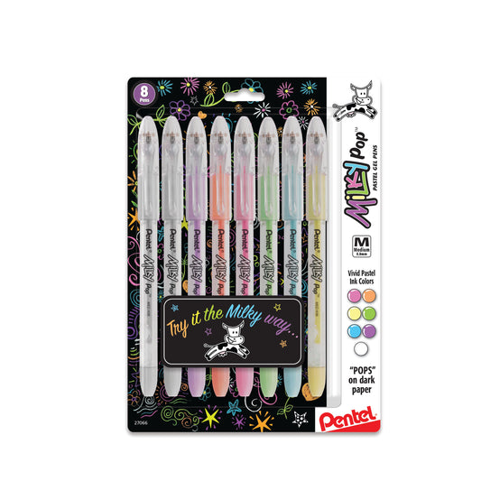 Milky Pop Pastel Gel Pen, (0.8mm) Medium Line, Assorted Ink (F/G/K/P/S/V/2W), 8-Pk (K98BP8M)