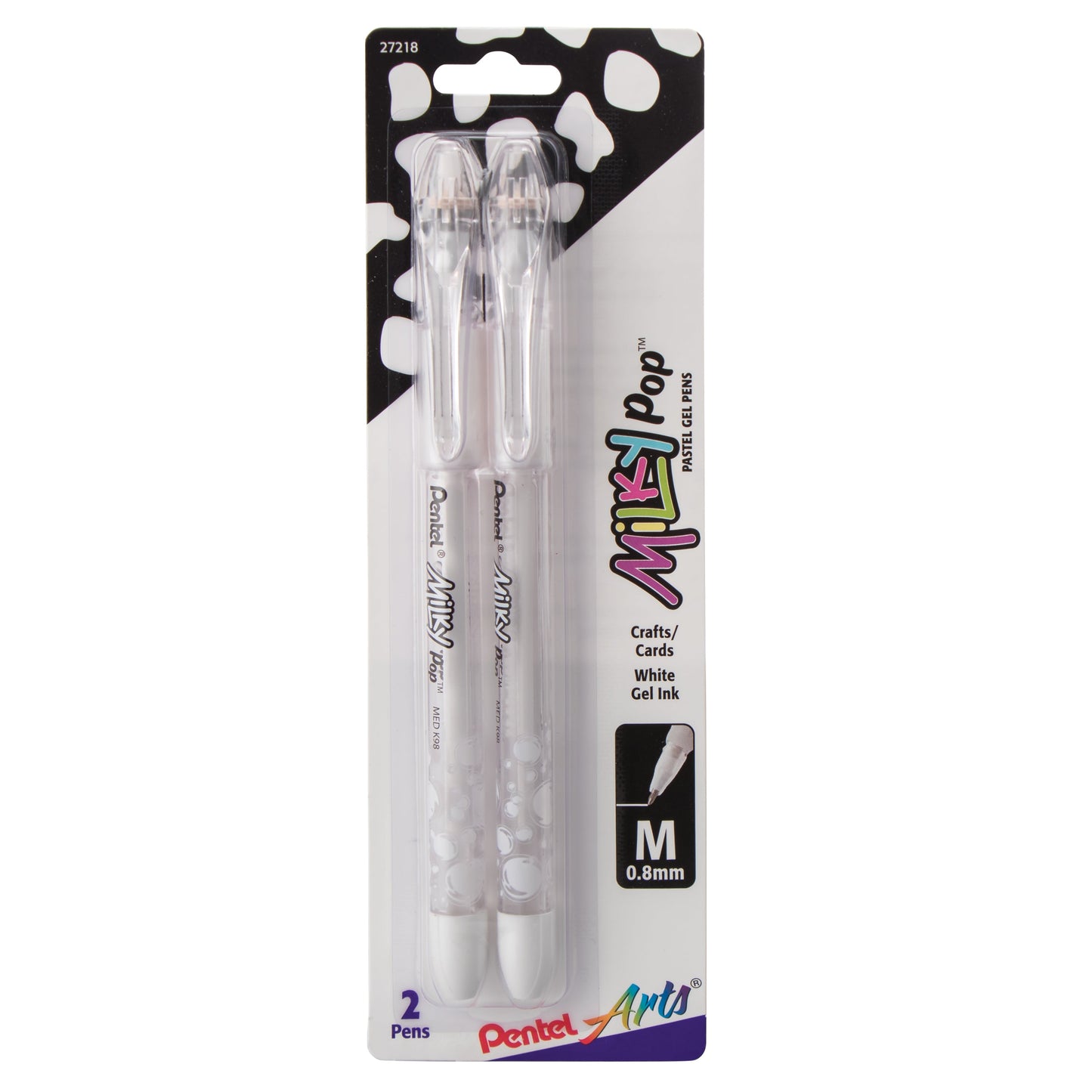 Pentel Arts Milky Pop Pastel Gel Pen, (0.8mm) Medium Line, White Ink, 2-pk (K98PABP2W)