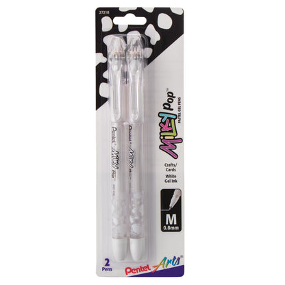 Pentel Arts Milky Pop Pastel Gel Pen, (0.8mm) Medium Line, White Ink, 2-pk (K98PABP2W)