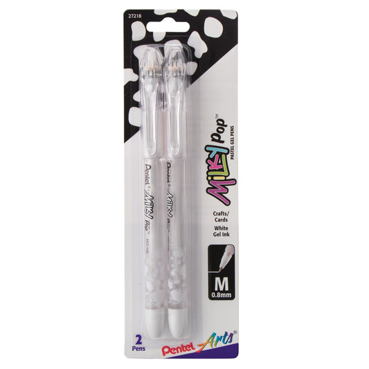Pentel Arts Milky Pop Pastel Gel Pen, (0.8mm) Medium Line, White Ink, 2-pk (K98PABP2W)