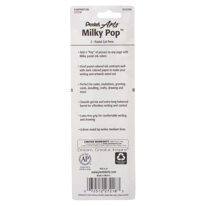 Pentel Arts Milky Pop Pastel Gel Pen, (0.8mm) Medium Line, White Ink, 2-pk (K98PABP2W)