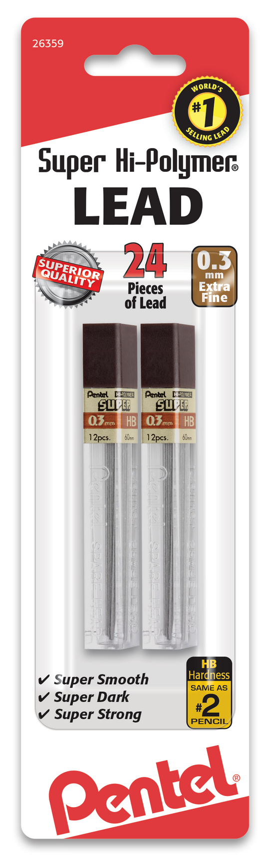 Super Hi-Polymer Lead Refill (0.3mm) Extra Fine, HB, 12 pcs/Tube 2-Pk (L300BP2HB)