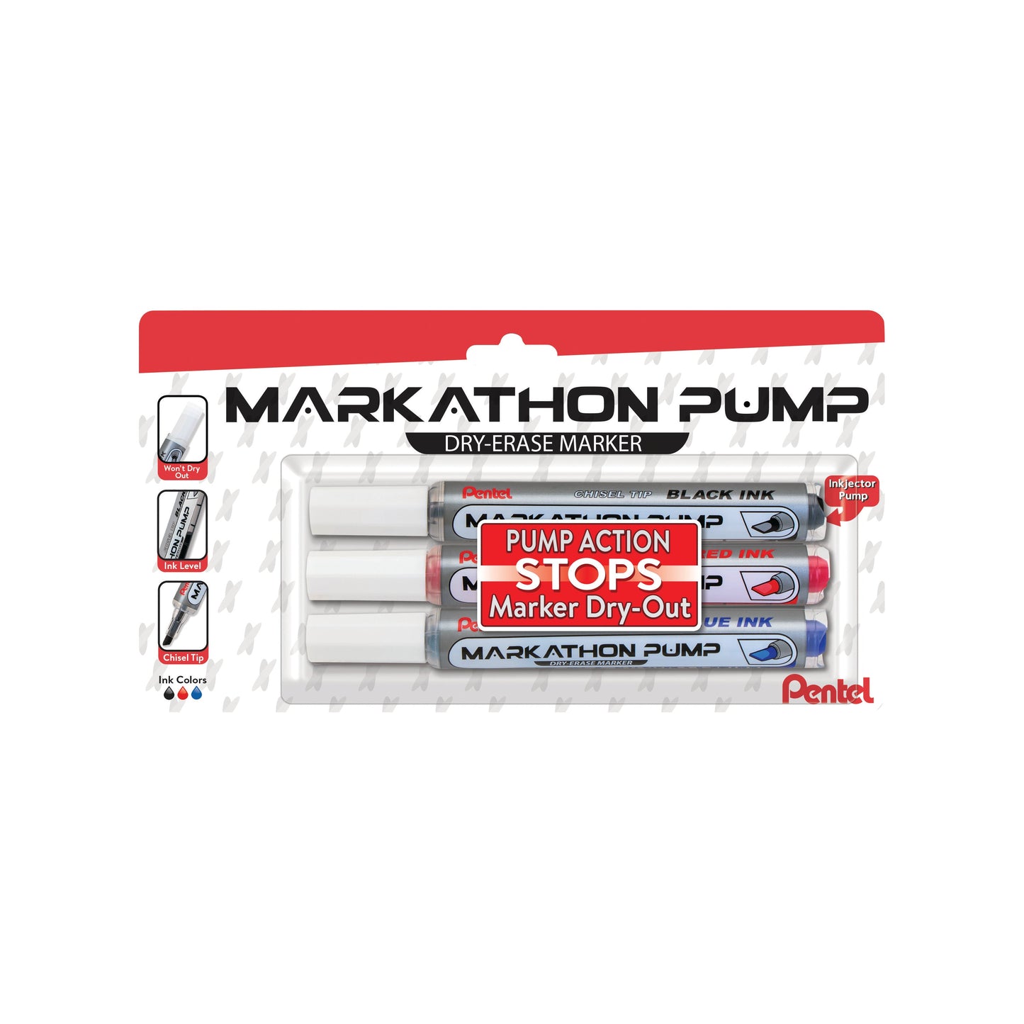 Markathon Pump Dry Erase Marker, Chisel Tip, Assorted Colors (A,B,C), 3-pk (MWL6SXBP3M)
