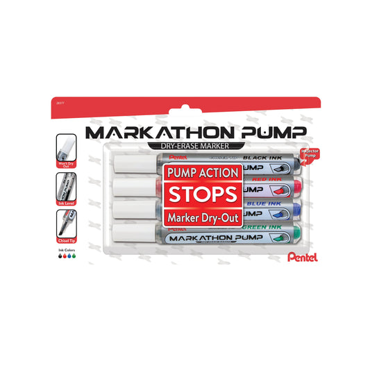 Markathon Pump Dry Erase Marker, Chisel Tip, Assorted Colors (A,B,C,D), 4-pk (MWL6SXBP4M)