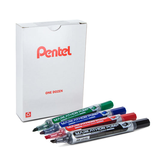 Markathon Pump Permanent Marker, Chisel Tip, Assorted color (3/A,3/B,3/C,3/D), Mixed OS (NLF60X-12M)
