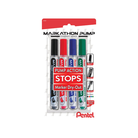 Markathon Pump Permanent Marker, Chisel Tip, Assorted Colors (A,B,C,D), 4-pk (NLF60XBP4M)