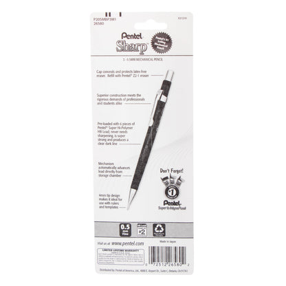 Pentel Sharp Mechanical Pencil, (0.5mm), Metallic Barrels, Assorted Colors (B/C/D), 3-Pk (P205MBP3M1)