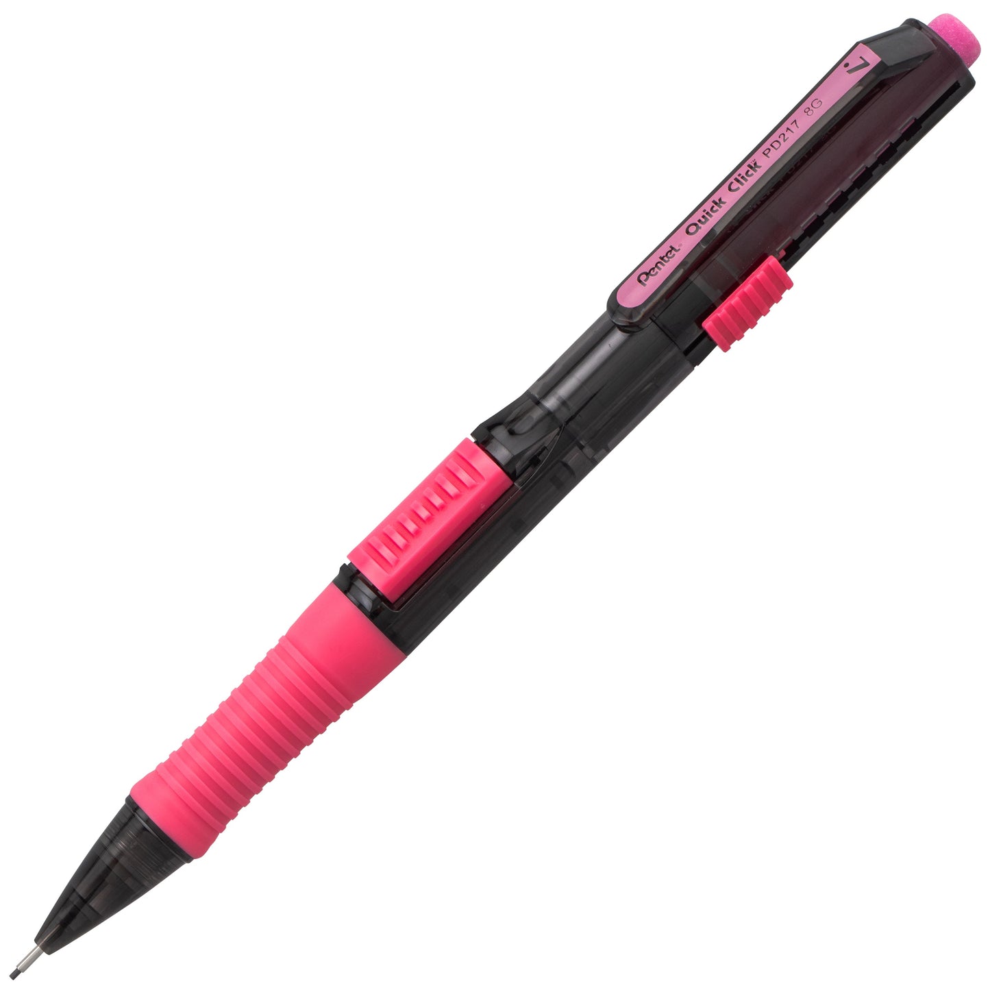 QUICK CLICK POP Mechanical Pencil, (0.7mm) Medium 2B Lead, Black Barrel w/Pink Trim (PD217AP)