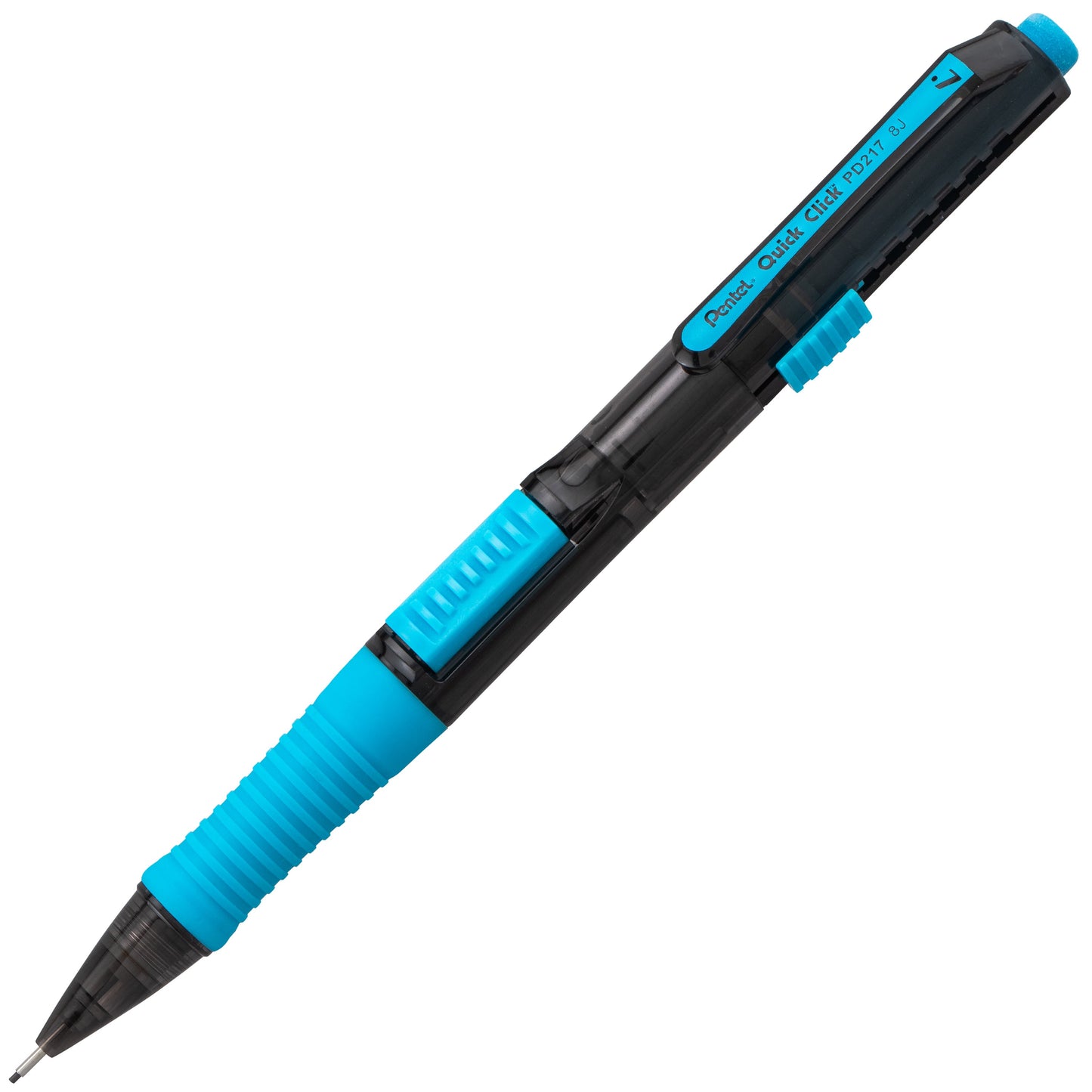 QUICK CLICK POP Mechanical Pencil, (0.7mm) Medium 2B Lead, Black Barrel w/Sky Blue Trim (PD217AS)