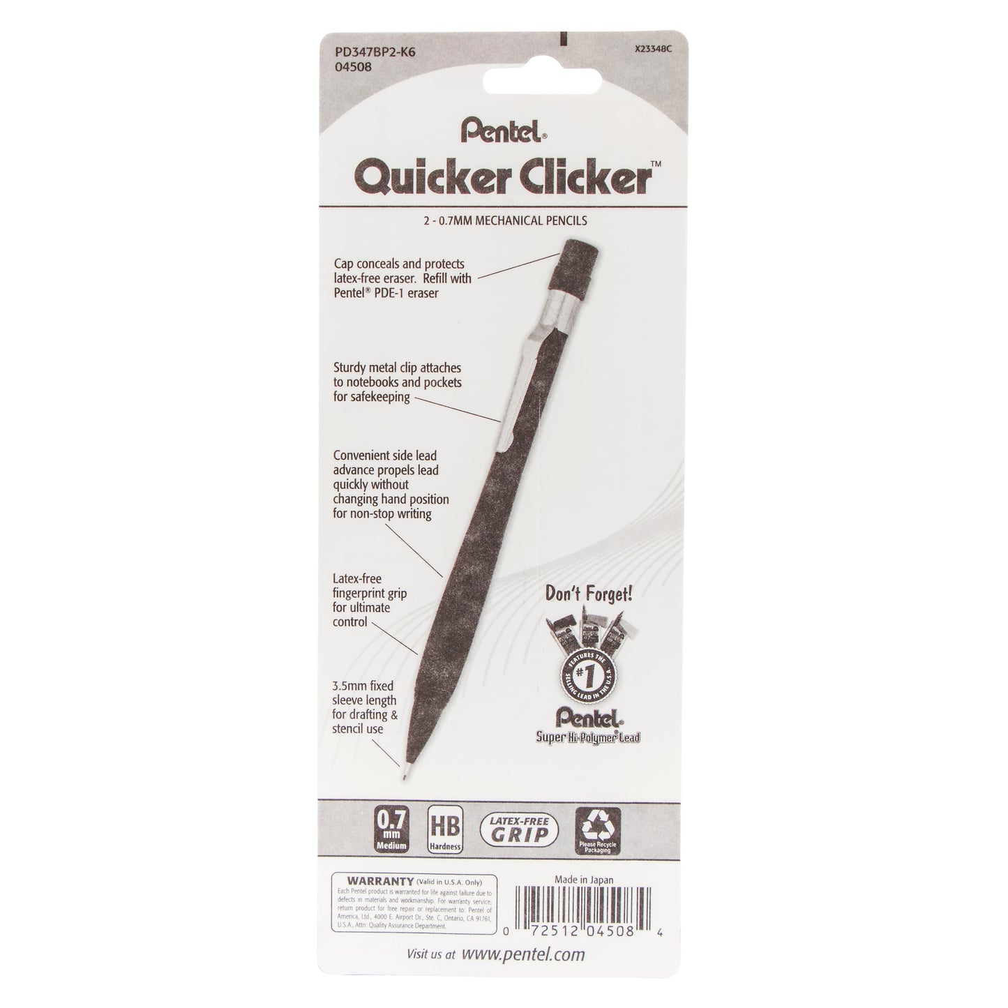 Quicker Clicker Mechanical Pencil (0.7mm) Transparent Blue Barrel 2-Pk (PD347BP2-K6)