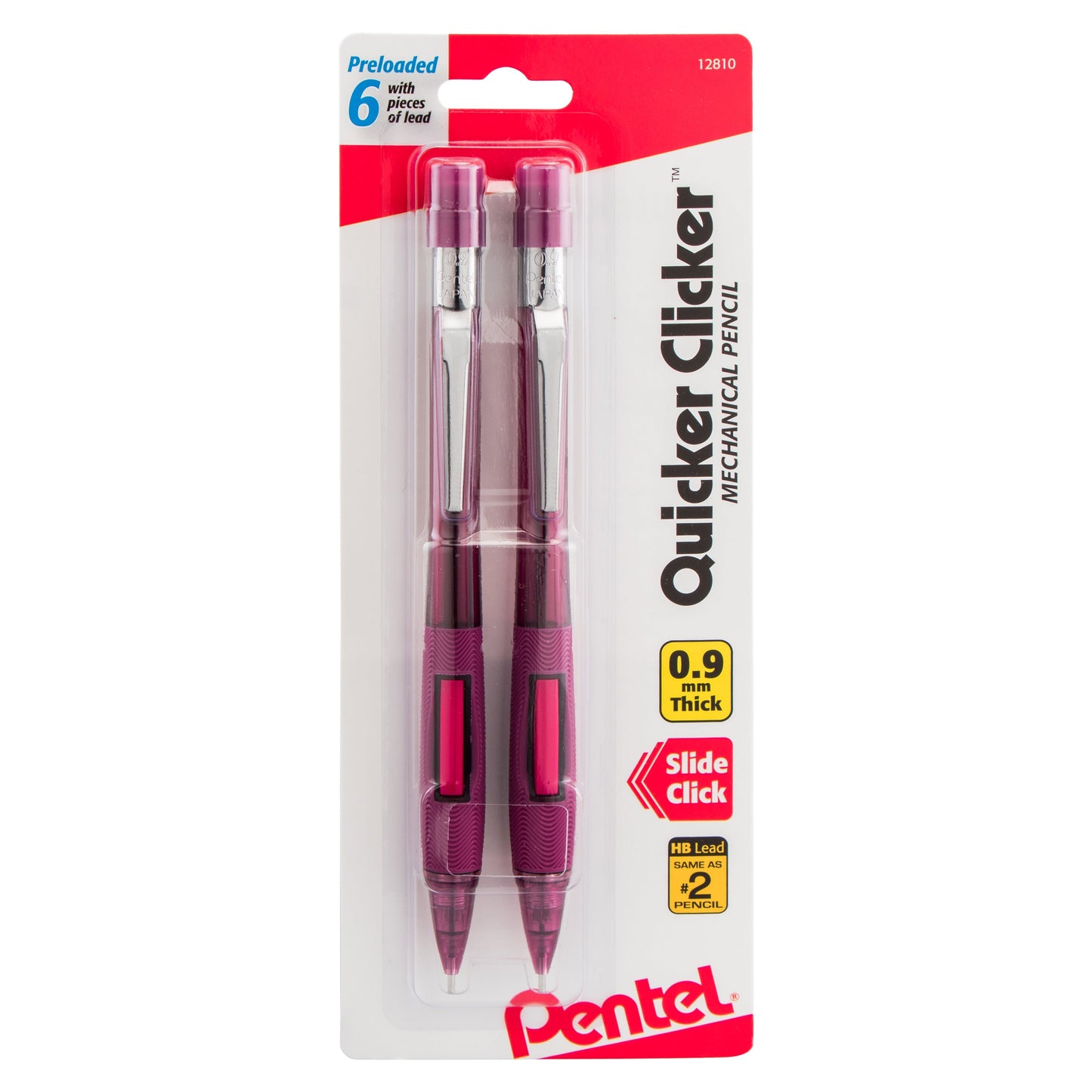 Quicker Clicker Mechanical Pencil (0.9mm) Transparent Red Barrel 2-Pk (PD349BP2-K6)