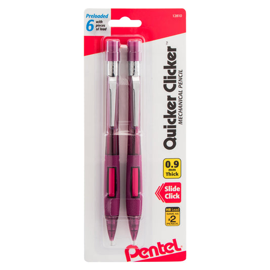 Quicker Clicker Mechanical Pencil (0.9mm) Transparent Red Barrel 2-Pk (PD349BP2-K6)