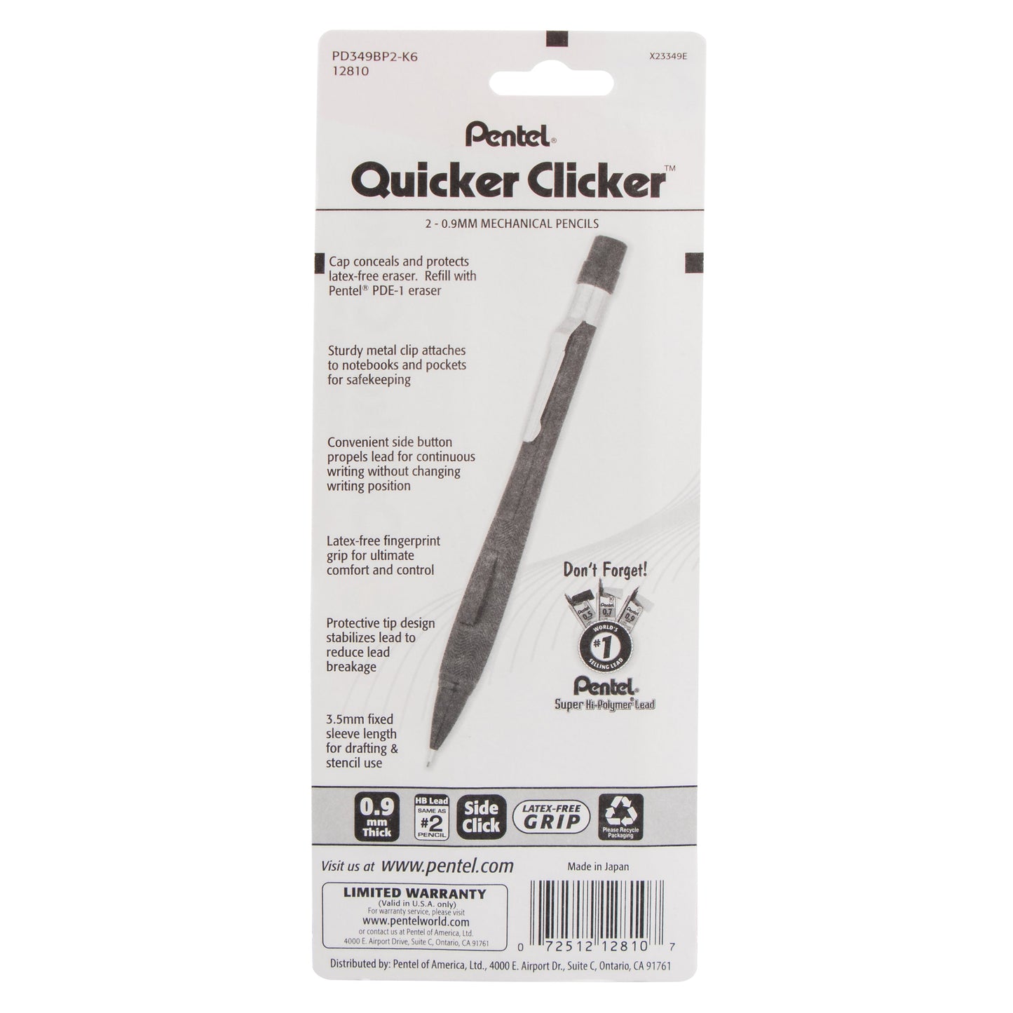 Quicker Clicker Mechanical Pencil (0.9mm) Transparent Red Barrel 2-Pk (PD349BP2-K6)