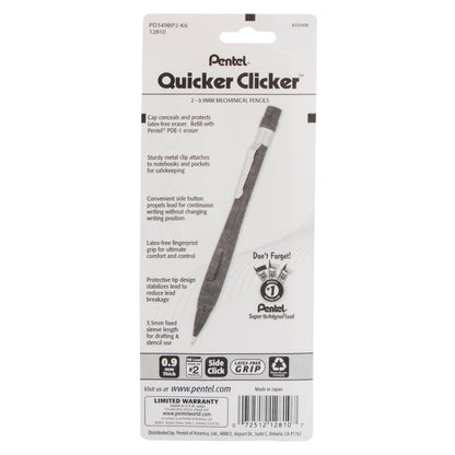 Quicker Clicker Mechanical Pencil (0.9mm) Transparent Red Barrel 2-Pk (PD349BP2-K6)