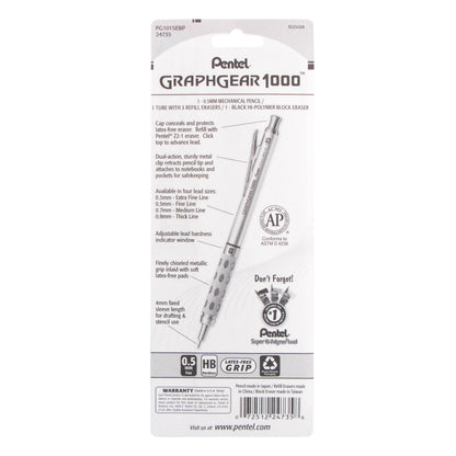 GraphGear 1000 Automatic Drafting Pencil (0.5mm), Eraser Refills, 1-Pk (PG1015EBP)