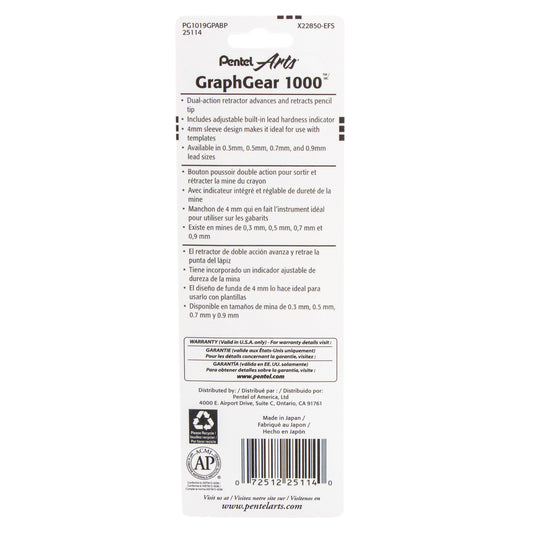Pentel Arts GraphGear 1000 Automatic Drafting Pencil (0.9mm), 1-Pk (PG1019GPABP)