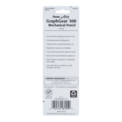 Pentel Arts GraphGear 300 Mechanical Pencil, (0.3mm) Extra-fine line, 1- Pack, Orange Barrel (PG313TFPABP)