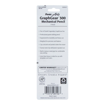 Pentel Arts GraphGear 300 Mechanical Pencil, (0.5mm) Fine line, 1-Pack, Black Barrel (PG315APABP)